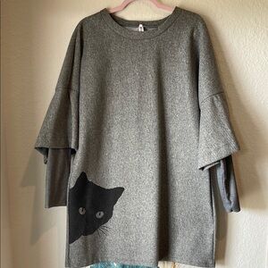 NWOT Gray Cat Print Dress or Long Tunic